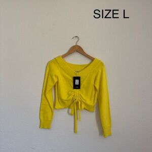 Yellow Cropped Sweater with Tie Detail